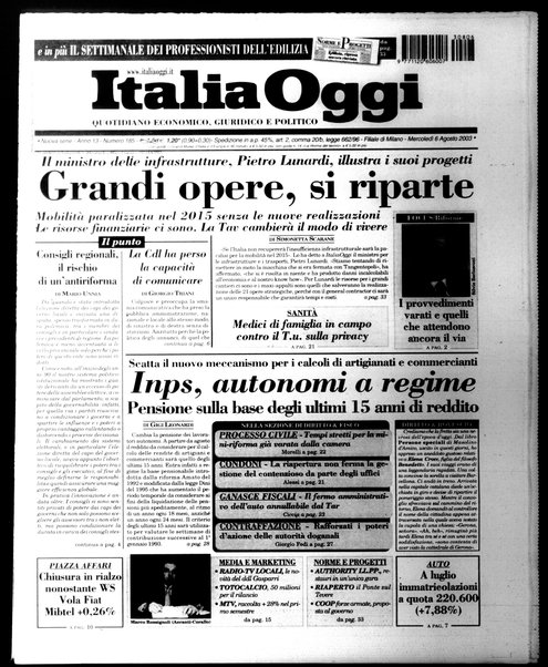 Italia oggi : quotidiano di economia finanza e politica